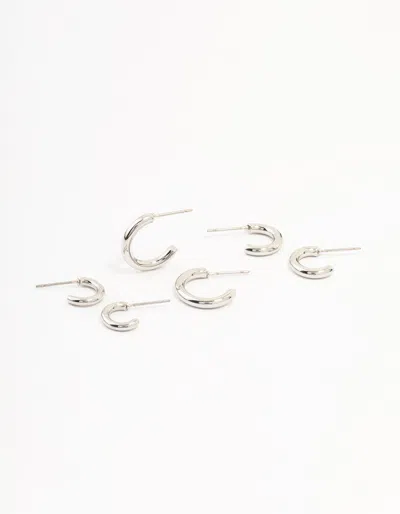 Lovisa Rhodium Graduating Sized Huggie Earrings 3-pack In Silver