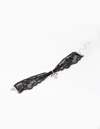 Lovisa Rhodium Lace Heart Choker Necklace In Black