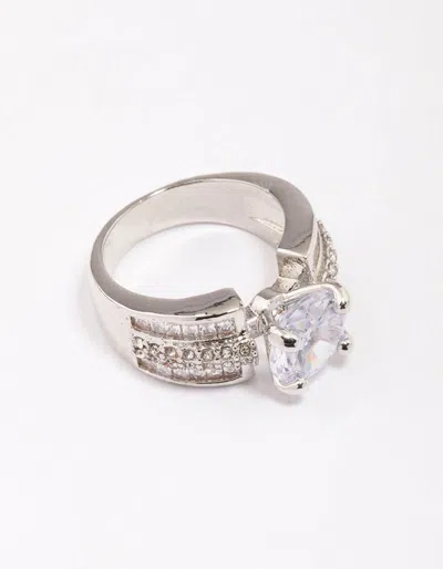 Lovisa Rhodium Luxe Square Band Ring In Transparent