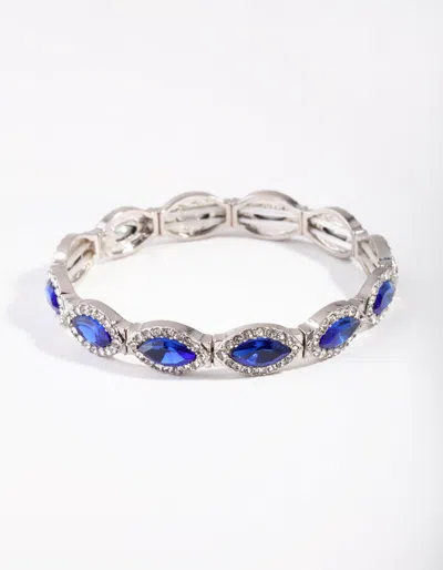 Lovisa Rhodium Marquise Blue Diamante Stretch Bracelet In Silver