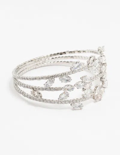 Lovisa Rhodium Marquise Cubic Zirconia Floral Cuff Bracelet In Silver