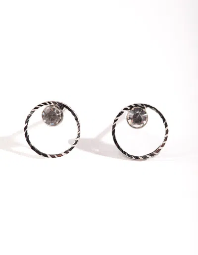 Lovisa Rhodium Mini Circle Dia Stud Earrings In Green