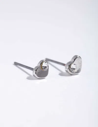 Lovisa Rhodium Mini Dia Heart Stud Earrings In Silver