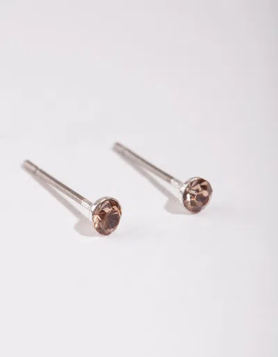Lovisa Rhodium Mini Dia Stud Earrings In Brown