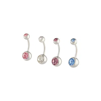 Lovisa Rhodium Mixed Metal Belly Bar 4 Pack In Pink