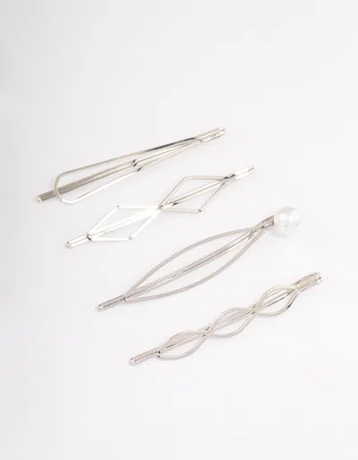 Lovisa Rhodium Mixed Shape & Pearl Hair Clips 4-pack In White