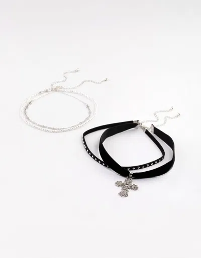 Lovisa Rhodium Multi Cross Pearl Choker Pack