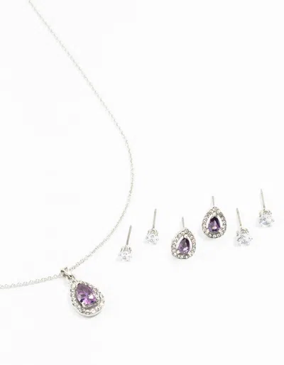 Lovisa Rhodium Multiple Purple & Silver Pear Earring & Necklace Set