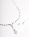 Lovisa Rhodium Oval Pear Pendant Necklace And Stud Set In Silver