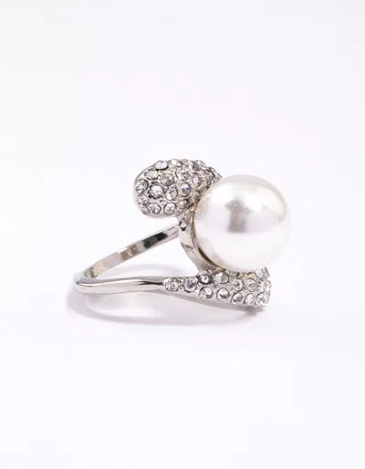 Lovisa Rhodium Paved Statement Pearl Ring In Transparent