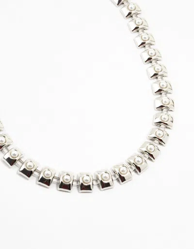 Lovisa Rhodium Pearl Chain Short Necklace In Silver