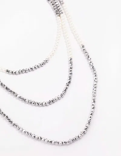 Lovisa Rhodium Pearl Facet Layered Necklace In Gray