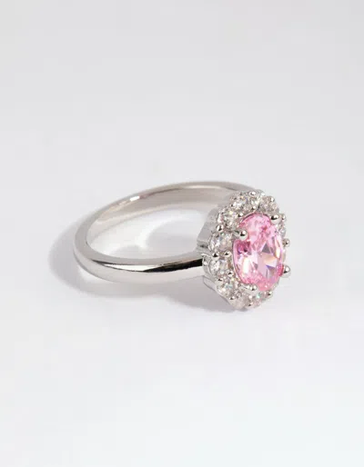 Lovisa Rhodium Pink Cubic Zirconia Oval Ring In Silver