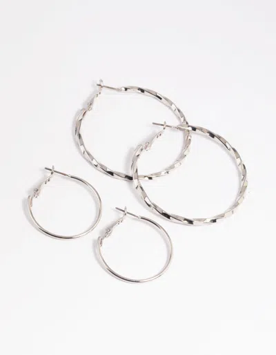 Lovisa Rhodium Plain Text Hoop Earring Set In Silver