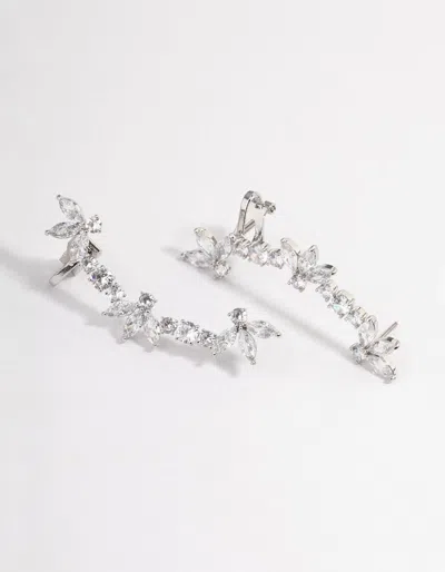 Lovisa Rhodium Round & Marquise Cuff Earrings In Silver
