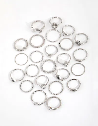 Lovisa Rhodium Royal Diamante Ring Pack In Multi