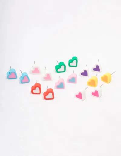 Lovisa Rhodium Rubber Heart Stud Earring 8-pack In Multi
