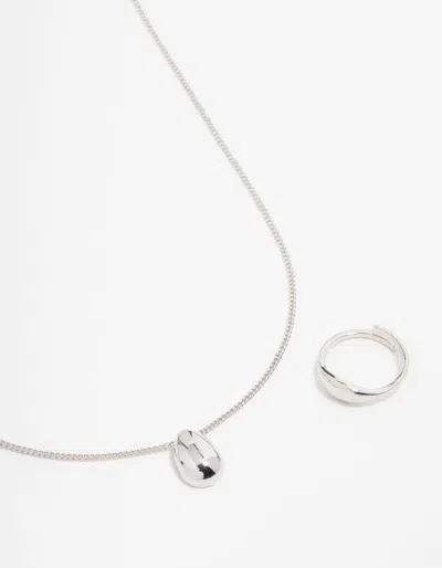 Lovisa Rhodium Smooth Stone Necklace & Ring Set In Silver