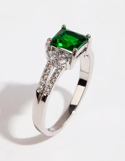 Lovisa Rhodium Square Emerald Cubic Zirconia Ring In Multi