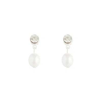 Lovisa Rhodium Stone Pearl Drop Earrings In White