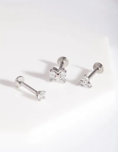 Lovisa Rhodium Surgical Steel Butterfly Flat Back Earring Pack In Silver