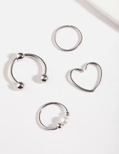 Lovisa Rhodium Surgical Steel Cartilage Ring Pack In Multi