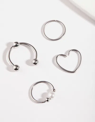 Lovisa Rhodium Surgical Steel Cartilage Ring Pack In Silver