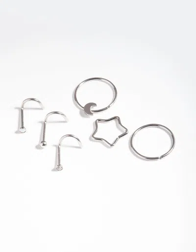 Lovisa Rhodium Surgical Steel Celestial Nose Jewellery Pack In Multi