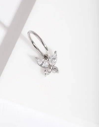Lovisa Rhodium Surgical Steel Cubic Zirconia Butterfly Clicker Earring In Multi
