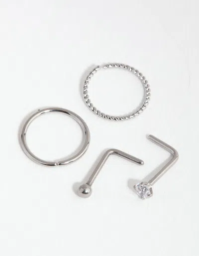 Lovisa Rhodium Surgical Steel Diamante Twist Nose Ring 4-pack In Silver