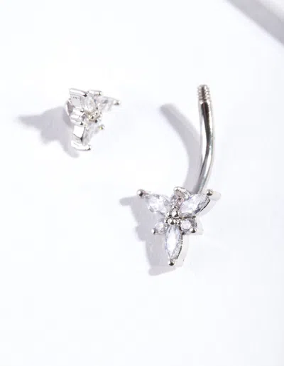 Lovisa Rhodium Surgical Steel Marquise Flower Belly Bar In Silver