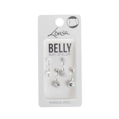 Lovisa Rhodium Surgical Steel Pave And Diamante 4-pack Belly Bar In Multi