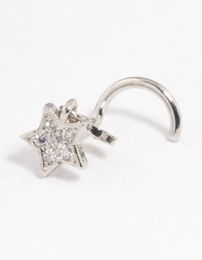 Lovisa Rhodium Surgical Steel Star Charm Nose Stud In Silver