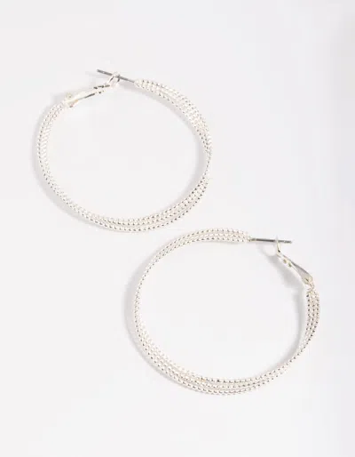 Lovisa Rhodium Textured Criss Cross Hoop Earrings In Silver