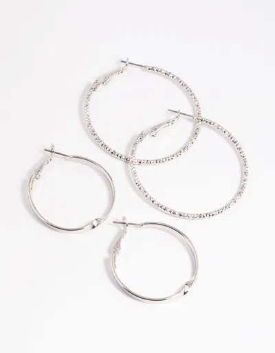 Lovisa Rhodium Wide Hoop Earring Set In Silver
