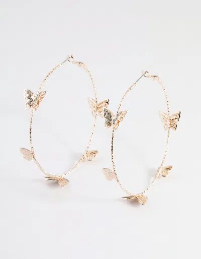 Lovisa Rose Gold 70cm Butterfly Hoop Earrings In Multi