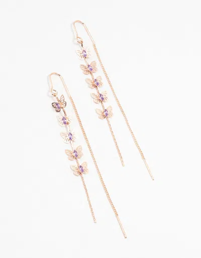 Lovisa Rose Gold Butterfly Purple Cubic Zirconia Drop Earrings