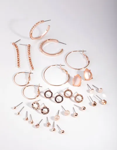 Lovisa Rose Gold Cats Eye And Hoop 16-pack Earring In Multi