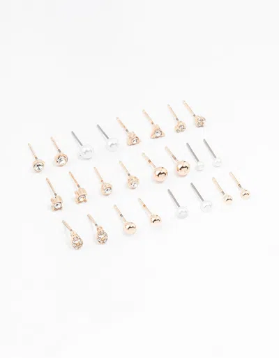 Lovisa Rose Gold Classic Pearl & Stone Earrings 12-pack In White
