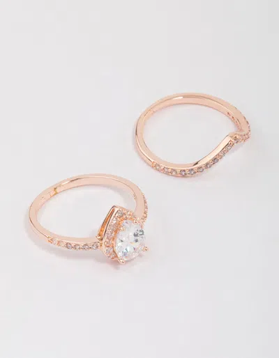 Lovisa Rose Gold Crowned Pear Diamond Ring In Transparent