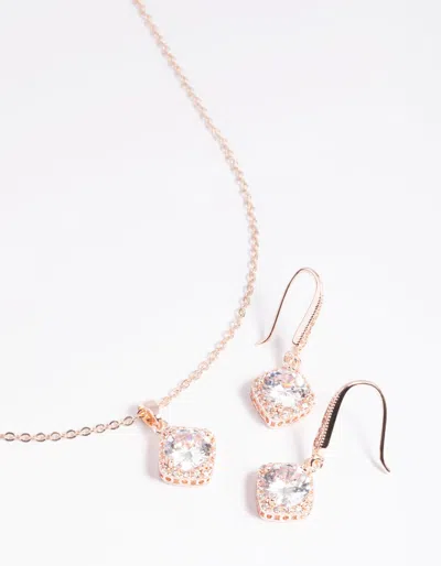 Lovisa Rose Gold Cubic Zirconia Cushion Necklace And Earrings Set In Multi