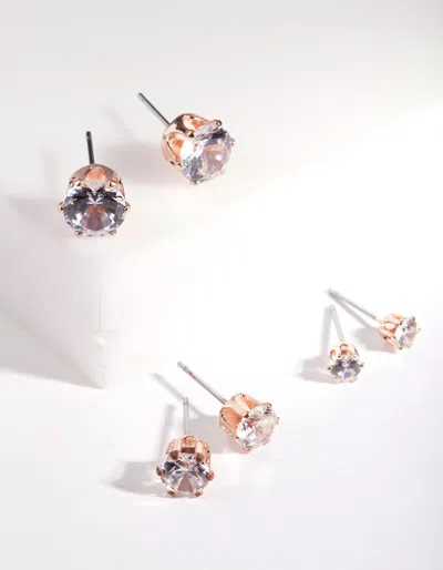 Lovisa Rose Gold Cubic Zirconia Earring Pack In Silver