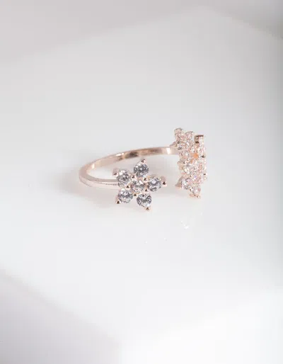 Lovisa Rose Gold Cubic Zirconia Flower Ring In Silver