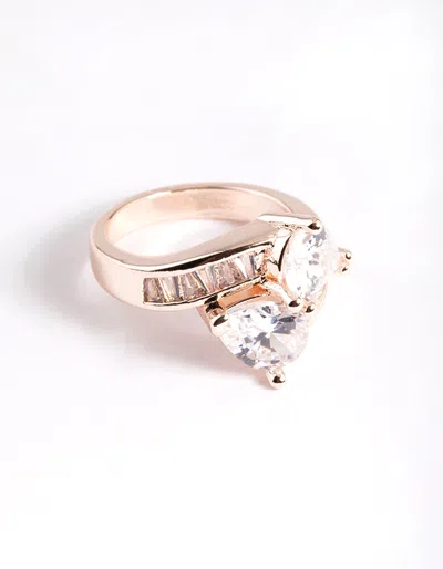 Lovisa Rose Gold Cubic Zirconia Pear Crossover Ring In Multi