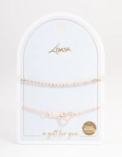 Lovisa Rose Gold Cupchain Diamante Heart Bracelet Pack