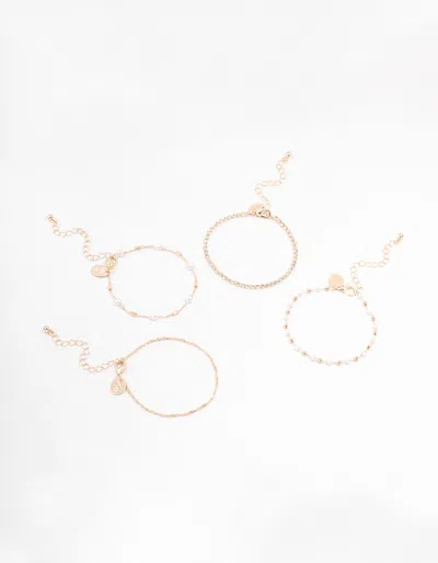 Lovisa Rose Gold Dainty Pearl Bracelets & Anklets 4-pack