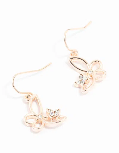 Lovisa Rose Gold Diamante Butterfly Cut Out Drop Earrings