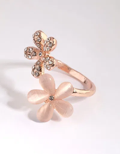 Lovisa Rose Gold Diamante Flower Ring In Silver
