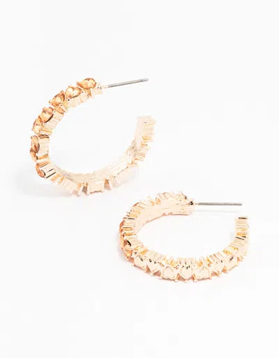 Lovisa Rose Gold Diamante Pear Hoop Earrings In Brown