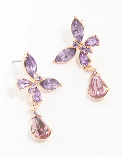 Lovisa Rose Gold Diamante Purple Butterfly Pear Drop Earrings